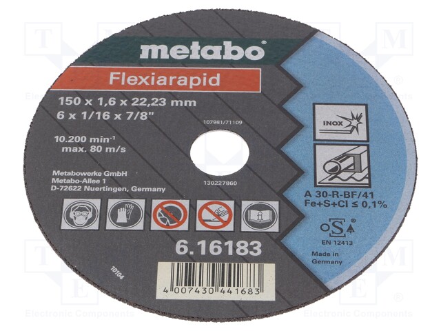 KATKAISULAIKKA - Ø: 150MM - LAIKAN PAKS: 1,6MM - VARSI: ASENNUSAUKKO - Katkaisu- ja hiomalaikat - MTB.616183 - 1