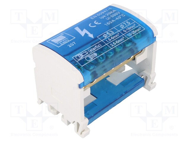 LIITIN: JAKOPALA - 160A - 500V - RUUVI TERMINAALI - 1,5÷25MM2 - NAVAT: 2 - Riviliittimet - PE.4073 - 1