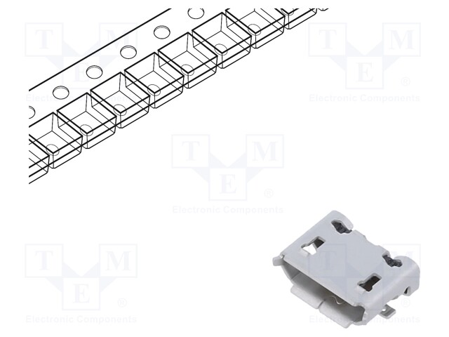 MICRO USB B LIITIN - ZX - PCB - SMT - PIN: 5 - VAAKASUORA - USB 2.0 - USB liittimet - ZX62-B-5PA-33 - 1