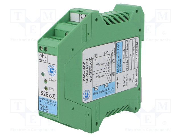 MUUNTAJA: KIPINÄSUOJATTU VIRTALÄHDE-EROTIN - DIN-KISKOLLE - 24VDC - Teollisuus mittamuuntimet ja erottimet - S2EX-Z-24-3 - 1