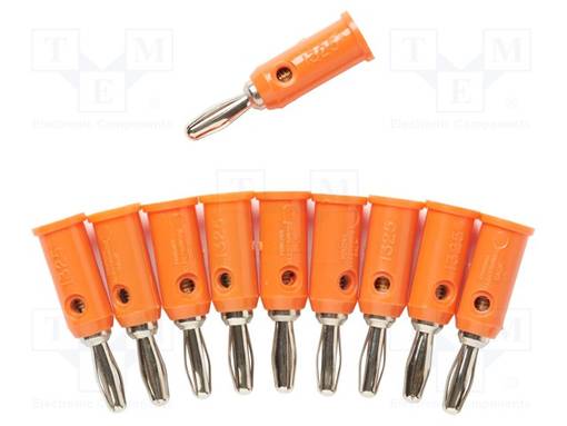 LABORATORY CONNECTOR: 4MM BANANA - PLUG - 5A - 5KV - ORANGE - 1325 - Banaaniliittimet 4mm - POM-1325-3 - 1