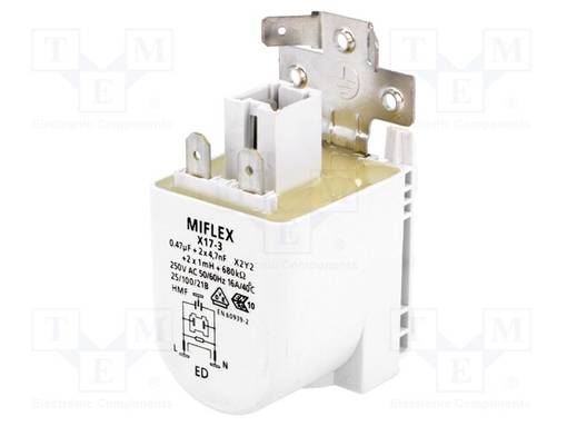 SUODATIN: HÄIRIÖSUOJA-VERKKOINEN - 250VAC - CX: 0,47UF - CY: 4,7NF - Häiriönpoistosuotimet - X17-3 - 1