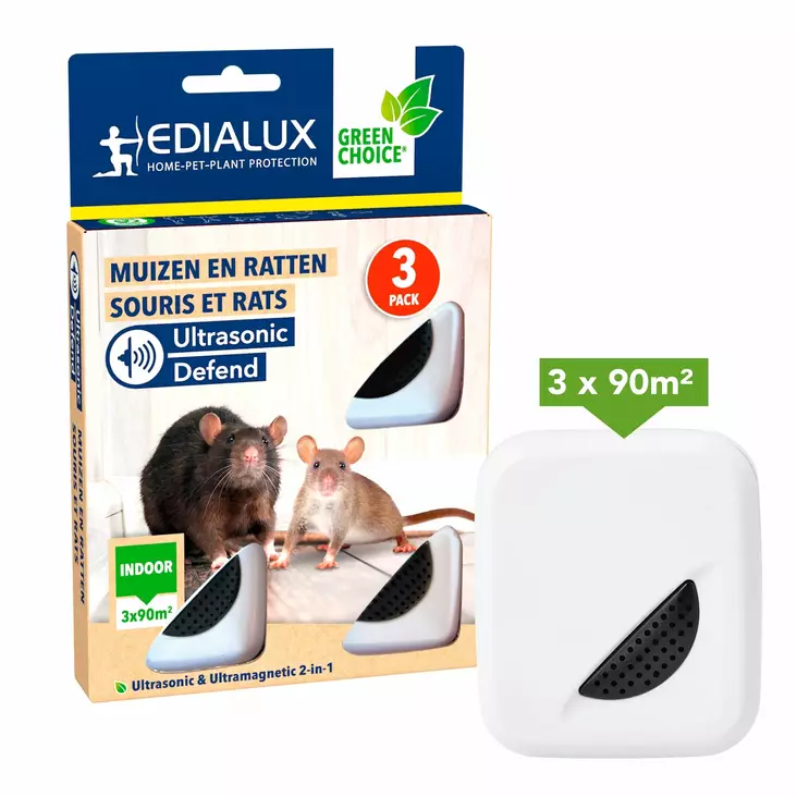 Ultrasonic Defend - mice & rats, max. 90m², 3 pcs - Hiiren- ja jyrsiänkarkoittimet - EDX-1112000103 - 1