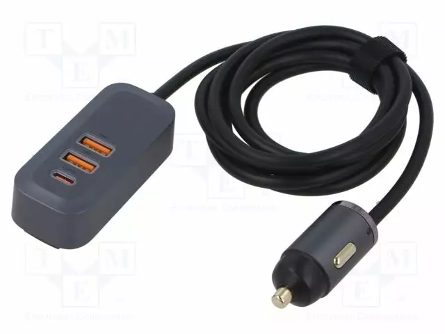 USB VIRTALÄHDE - USB A RASIA X2,USB C RASIA - 100W - HARMAA - 1,5M - Autopistokelaturit ja virtalähteet - ESOL-41053 - 1