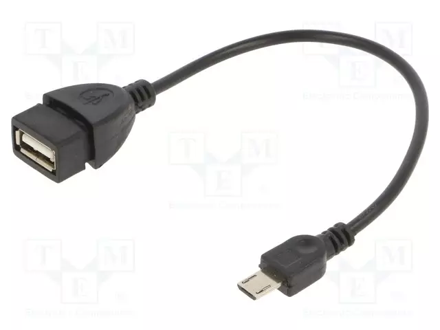 KAAPELI - USB 2.0 - USB A RASIA,USB B MIKROPISTOKE - 0,15M - MUSTA - USB kaapelit ja adapterit - A-OTG-AFBM-03 - 1