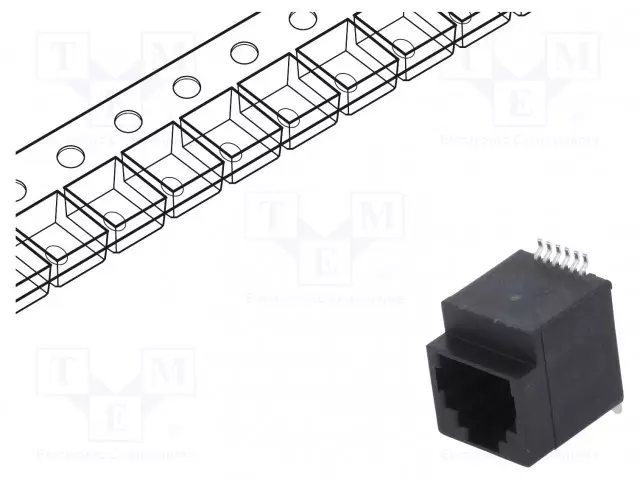LIITIN: RJ12 - PISTORASIA - PIN: 6 - CAT: 5 - 6P6C - SMT - PYSTYSUORA - RJ liittimet - RJJU66141E1V083 - 1
