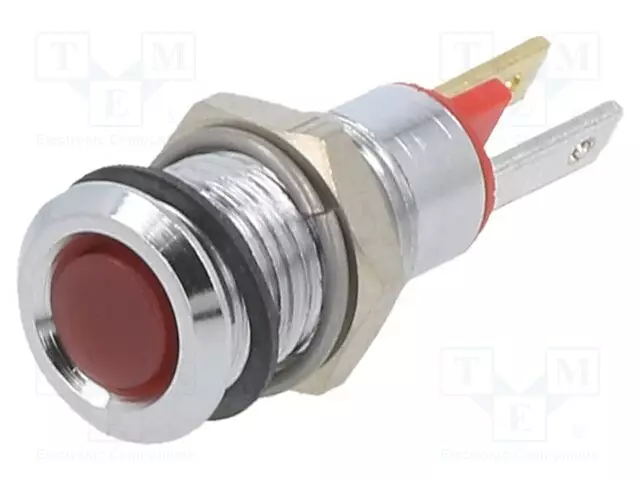 MERKKIVALO: LED - LITTEÄ - PUNAINEN - 2VDC - Ø8MM - LIITTIMET - METALLI - Merkkivalot ja pienoislamput - 19010053 - 1