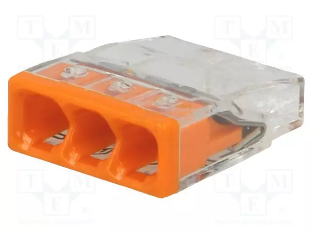 PIKALIITIN - 2273 - 24A - 450V - JOUSIPURISTIN - ORANSSI - L: 16,5MM - WAGO ja muut pikaliittimet - 2273-203 - 1