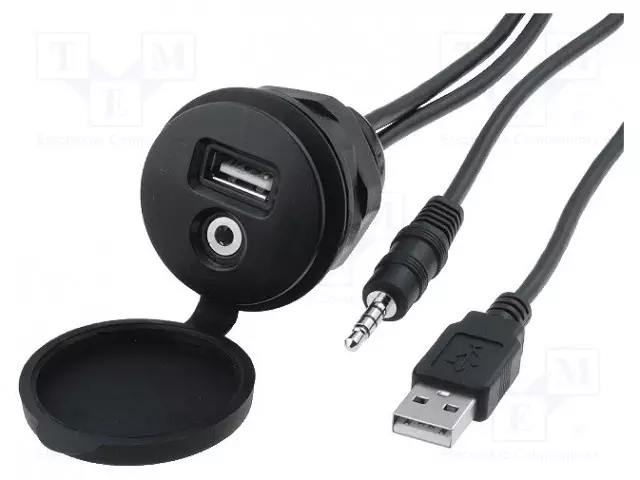 USB/AUX-ADAPTERI - JACK 3,5MM 4PIN PISTORASIA,USB A RASIA - 2M - Autopistokelaturit ja virtalähteet - C0003 - 1