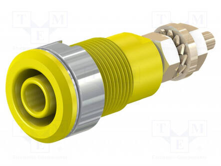 LABORATORY CONNECTOR: 4MM BANANA - SOCKET - 1KV - 32A - KELTAINEN - BRASS - Banaanijatkoliittimet - SLB4-G-24 - 1