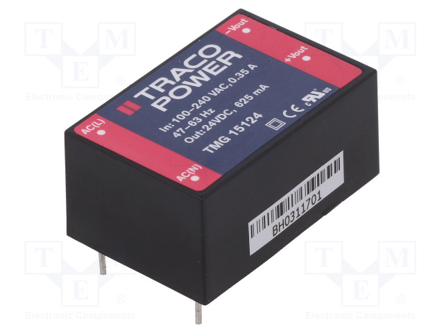 AC/DC MUUNNIN - 15W - TULOJÄNNITE 90÷264VAC,120÷370VDC - LÄHTÖJÄNNITE 24VDC - 85% - AC/DC muuntimet - TMG15124 - 1