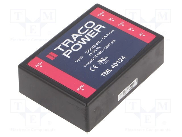 AC/DC MUUNNIN - 40W - TULOJÄNNITE 90÷264VAC,100÷375VDC - LÄHTÖJÄNNITE 24VDC - OUT: 1 - AC/DC muuntimet - TML40124 - 1