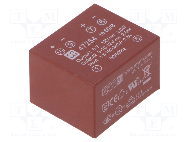 AC/DC MUUNNIN - 4W - TULOJÄNNITE 85÷265VAC,120÷370VDC - LÄHTÖJÄNNITE 12VDC - 72% - AC/DC muuntimet - MYRRA-47254 - 1