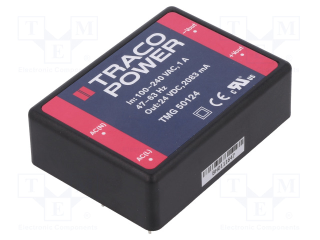 AC/DC MUUNNIN - 50W - TULOJÄNNITE 90÷264VAC,120÷370VDC - LÄHTÖJÄNNITE 24VDC - 88% - AC/DC muuntimet - TMG50124 - 1
