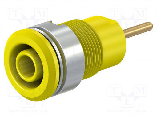 LABORATORY CONNECTOR: 4MM BANANA - SOCKET - 1KV - 24A - KELTAINEN - BRASS - Banaanijatkoliittimet - SLB4-R-24 - 1