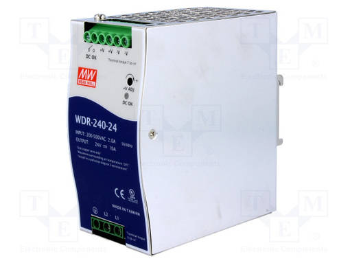 VIRTALÄHDE: IMPULSSI - DIN-KISKOLLE - 240W - 24VDC - 10A - 180÷550VAC - DIN-kisko virtalähteet - WDR-240-24 - 1