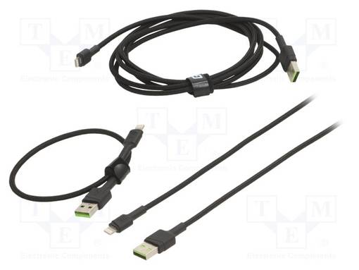KAAPELI - USB 2.0 - APPLE LIGHTNING-PISTOKE,USB A PISTOKE - MUSTA - USB kaapelit ja adapterit - GC-KABGCSET04 - 1