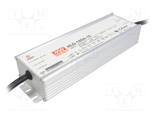VIRTALÄHDE: IMPULSSI - LED - 185W - 24VDC - 7,8A - 90÷305VAC - 127÷431VDC - LED teholähteet - HLG-185H-24 - 1