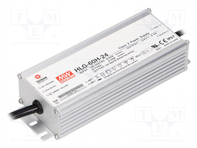 VIRTALÄHDE: IMPULSSI - LED - 60W - 24VDC - 2,5A - 90÷305VAC - 127÷431VDC - LED teholähteet - HLG-60H-24 - 1