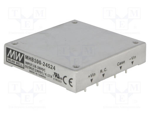 DC/DC MUUNNIN - 100W - TULOJÄNNITE 18÷36VDC - LÄHTÖJÄNNITE 24VDC - ILÄH: 4,17A - THT - DC/DC muuntimet - MHB100-24S24 - 1