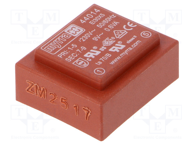 MUUNTAJA - 0,6VA - 230VAC - 9V - 66MA - PCB - 32,6X27,6X15,3MM - Piirilevymuuntajat - MYRRA-44014 - 1