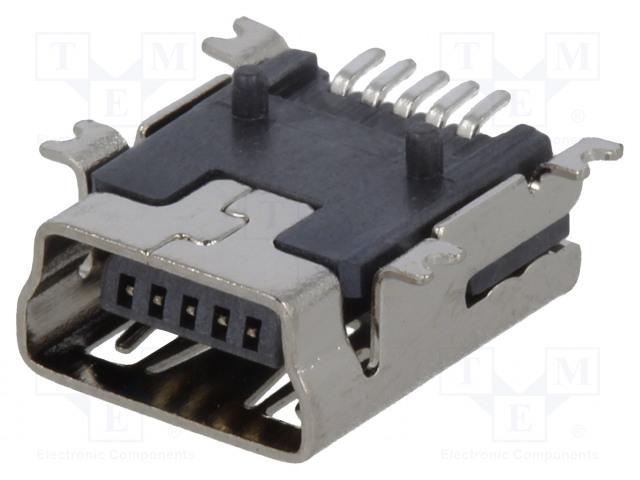 LIITIN: USB B MINI - PISTORASIA - PCB - SMT - PIN: 5 - VAAKASUORA - 1A - 30V - USB liittimet - KEYS934 - 1