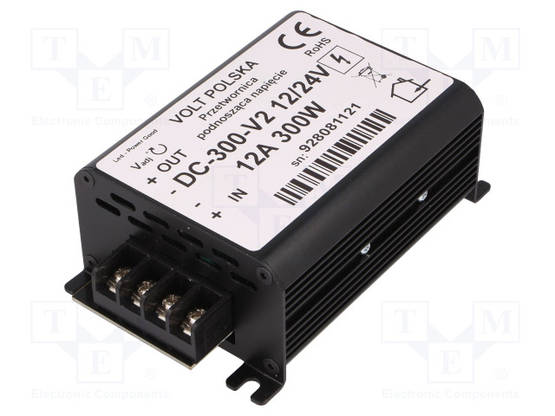 DC/DC MUUNNIN - LÄHTÖJÄNNITE 24VDC - UVIRT: 12VDC - 12A - 300W - 0÷40°C - Invertterit ja jännitteenalentimet - DC300-1224 - 1