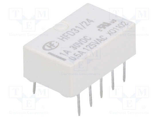 RELE - DPDT - UKELAN: 24VDC - 2A - 0,5A/125VAC - PCB - Pienoisreleet - HFD3124 - 1