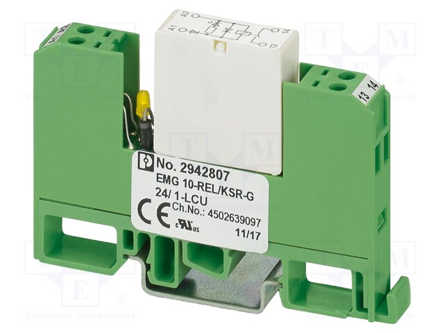 RELE: LIITÄNTÄ - SPST-NO - UKELAN: 24VDC - 8A - 6A/250VAC - 6A/250VDC - Elektromagneettiset relesarjat - EMG10-RELKSR-G24 - 1