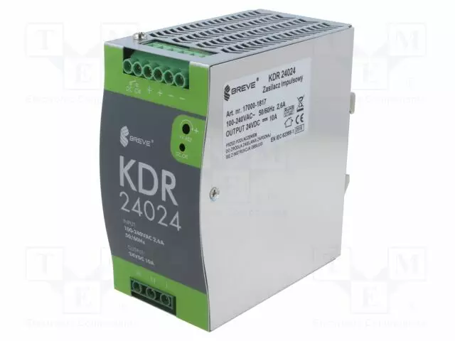 VIRTALÄHDE: IMPULSSI - 240W - DIN-KISKOLLE - OUT: 1 - KDR - DIN-kisko virtalähteet - KDR-24024 - 1