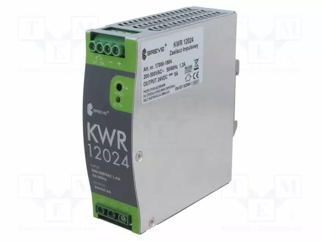 VIRTALÄHDE: IMPULSSI - 120W - DIN-KISKOLLE - OUT: 1 - KWR - DIN-kisko virtalähteet - KWR-12024 - 1