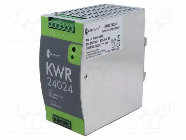 VIRTALÄHDE: IMPULSSI - 240W - DIN-KISKOLLE - OUT: 1 - KWR - DIN-kisko virtalähteet - KWR-24024 - 1