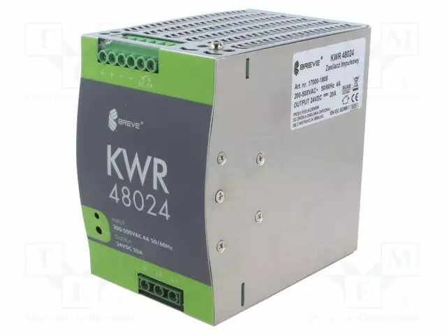 VIRTALÄHDE: IMPULSSI - 480W - DIN-KISKOLLE - OUT: 1 - KWR - DIN-kisko virtalähteet - KWR-48024 - 1