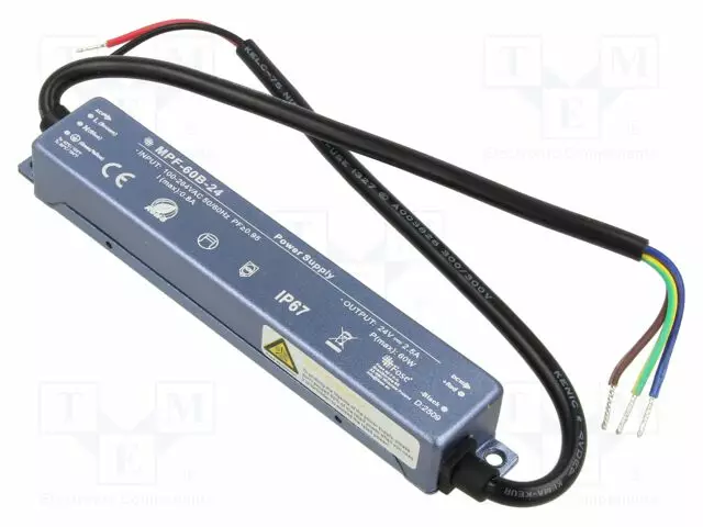 VIRTALÄHDE: IMPULSSI - LED,ULKOKÄYTTÖÖN - 60W - IP67 - 150X26X20MM - LED teholähteet - MPF-60B-24 - 1