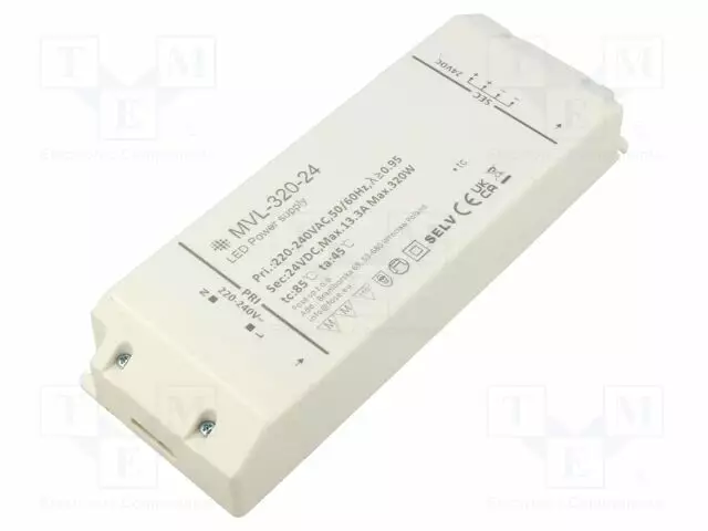 VIRTALÄHDE: IMPULSSI - LED - 320W - IP20 - 215X77X35MM - 94% - 220÷240V - LED teholähteet - MVL-320-24 - 1