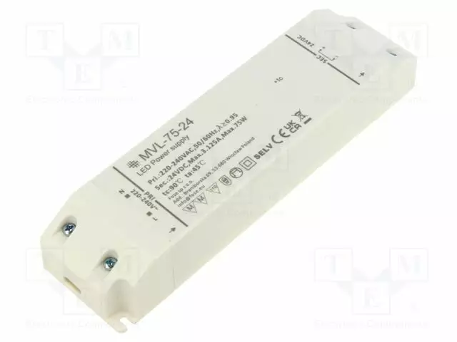 VIRTALÄHDE: IMPULSSI - LED - 75W - IP20 - 170X45X28MM - 86% - 200÷240V - LED teholähteet - MVL-75-24 - 1