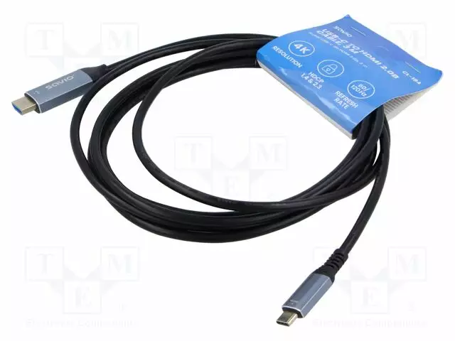 KAAPELI - HDMI-PISTOKE,USB C PISTOKE - 3M - MUSTA - HDMI, DVI, DisplayPort johdot - SAVKABELCL-184 - 1