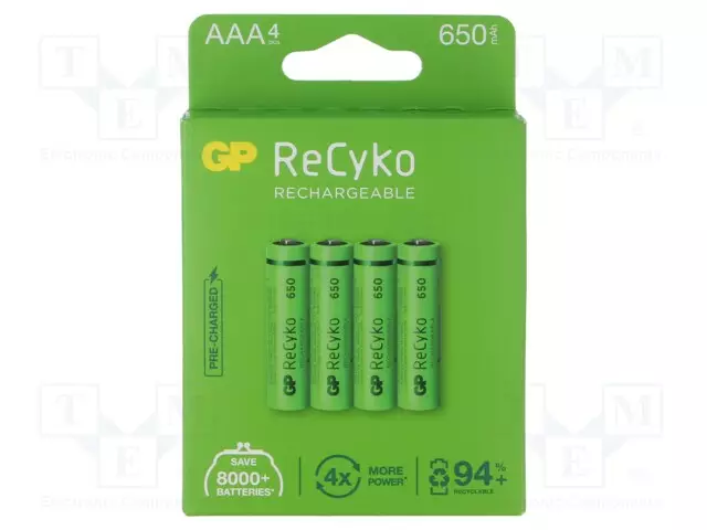AKKU: NI-MH - AAA,R3 - 1,2V - 650MAH - RECYKO - KUPLAPAKKAUS - READY2USE - Akut - ACCU-65AAAHCE-GPB4 - 1
