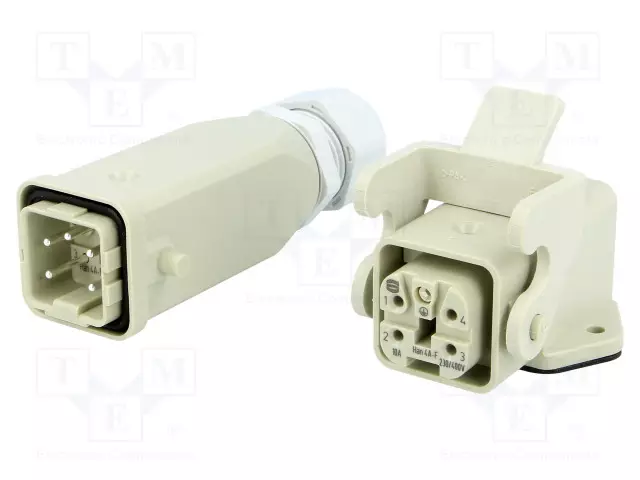 HDC LIITIN - UROS + NAARAS - 10A - 400V - HAN KIT - PIN: 5 - 4+PE - KOKO 3A - HARTING liittimet - 10200040004 - 1