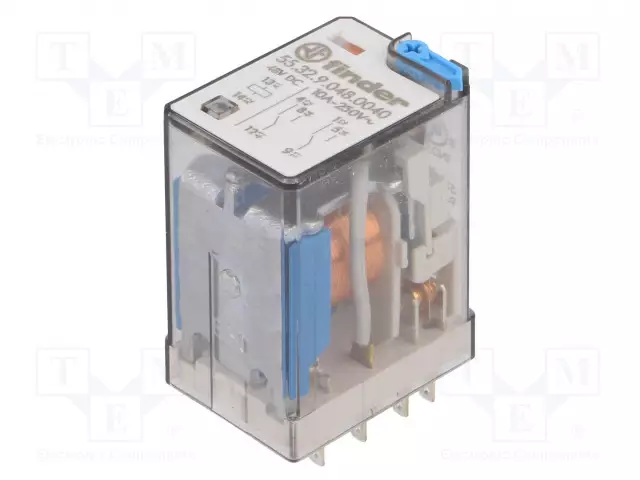 RELE - DPDT - UKELAN: 48VDC - 10A/250VAC - ALUSLEVY - Teollisuusreleet - 55.32.9.048.004 - 1