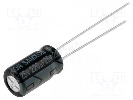 ELEKTROLYYTTIKONDENSAATTORI - THT - 220UF - 25VDC - Elektrolyyttikondensaattorit - pysty - KM22025 - 1
