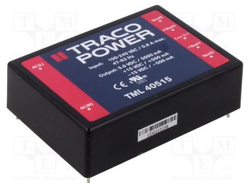 AC/DC MUUNNIN - 40W - TULOJÄNNITE 90÷264VAC,100÷375VDC - LÄHTÖJÄNNITE 5VDC - OUT: 3 - AC/DC muuntimet - TML40515 - 1