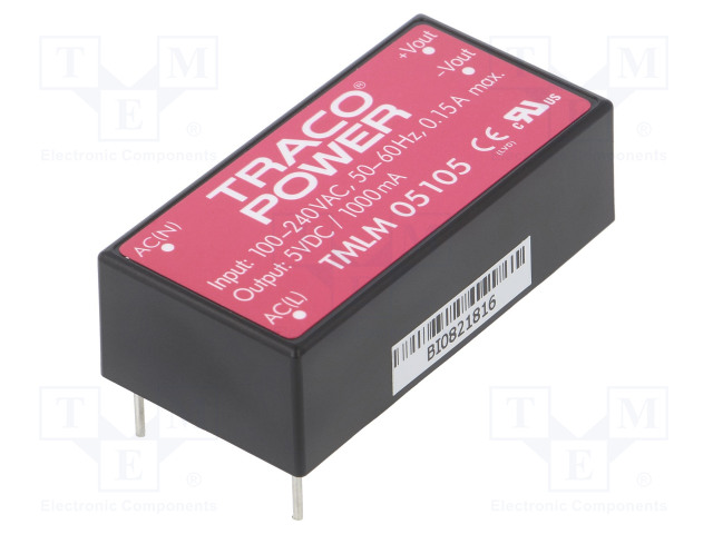AC/DC MUUNNIN - 5W - TULOJÄNNITE 90÷264VAC,120÷370VDC - LÄHTÖJÄNNITE 5VDC - OUT: 1 - AC/DC muuntimet - TMLM05105 - 1