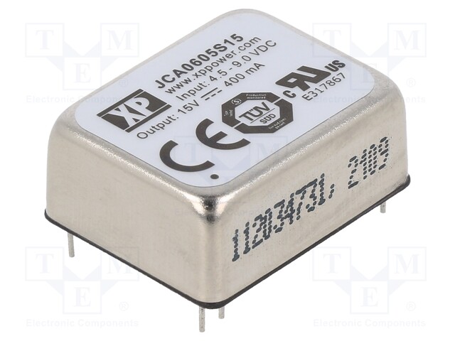 DC/DC MUUNNIN - 6W - TULOJÄNNITE 4,5÷9VDC - LÄHTÖJÄNNITE 15VDC - ILÄH: 400MA - THT - JCA - DC/DC muuntimet - JCA0605S15 - 1