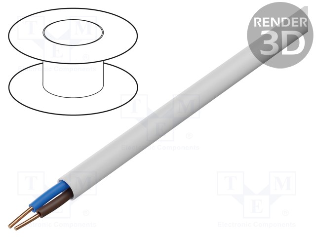 JOHTO - YDY - 2X1,5MM2 - PYÖREÄ - RAUTACU - PVC - VALKOINEN - Virtajohdot metritavara - EK-YDY-2X1.5 - 1