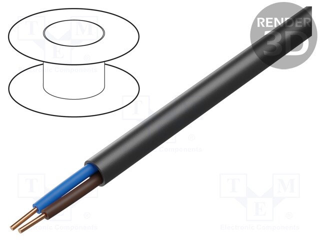 JOHTO - YKY - 2X1,5MM2 - PYÖREÄ - RAUTACU - PVC - MUSTA - 600V,1KV - Virtajohdot metritavara - EK-YKY-2X1.5 - 1