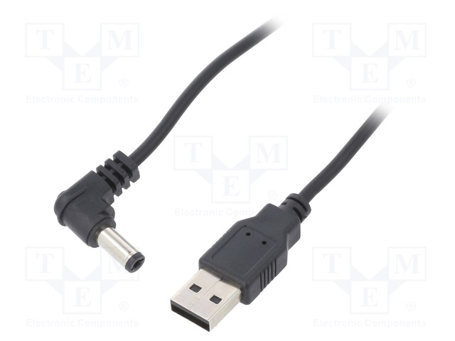 KAAPELI - USB A PISTOKE,DC 5,5/2,1 LIITIN - MUSTA - 0,5M - LANKA: CU - DC virtakaapelit - USB-DC5.52.1-0.5 - 1