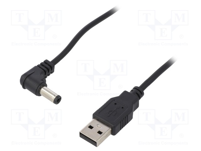 KAAPELI - USB A PISTOKE,DC 5,5/2,5 LIITIN - KULMA - MUSTA - 0,5M - DC virtakaapelit - USB-DC5.52.5-0.5 - 1
