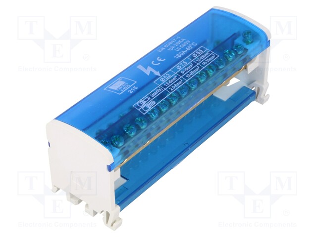 LIITIN: JAKOPALA - 160A - 500V - RUUVI TERMINAALI - 1,5÷35MM2 - NAVAT: 2 - Riviliittimet - PE.4075 - 1