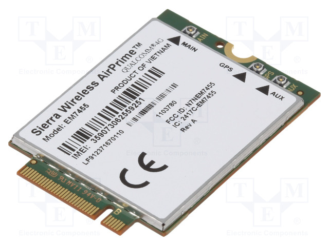 MODUULI: GPS/LTE - HSPA,HSPA+,LTE,UMTS,WCDMA - 3G,4G - 3,7VDC - M.2 - GNSS (GPS) moduulit - EM7455 - 1